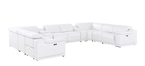HomeRoots White Leather Modular U-Shaped Ten-Piece Sectional with Console – Power Reclining & Luxurious Comfort 643935