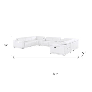 HomeRoots White Leather Modular U-Shaped Ten-Piece Sectional with Console – Power Reclining & Luxurious Comfort 643935