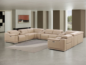 HomeRoots Beige Leather U-Shaped Modular Sectional Sofa with Console - 12-Piece Comfort & Style Redefined 643936