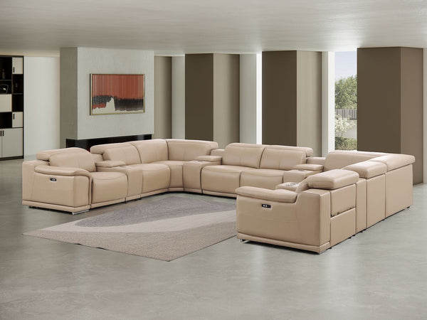 HomeRoots Beige Leather U-Shaped Modular Sectional Sofa with Console - 12-Piece Comfort & Style Redefined 643936