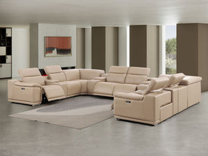 HomeRoots Beige Leather U-Shaped Modular Sectional Sofa with Console - 12-Piece Comfort & Style Redefined 643936