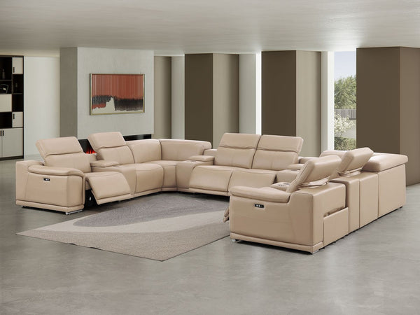 HomeRoots Beige Leather Modular U-Shaped Corner Sectional Sofa with Console & Power Recline for Luxury Comfort 643937