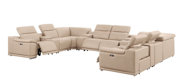 HomeRoots Beige Leather Modular U-Shaped Corner Sectional Sofa with Console & Power Recline for Luxury Comfort 643937