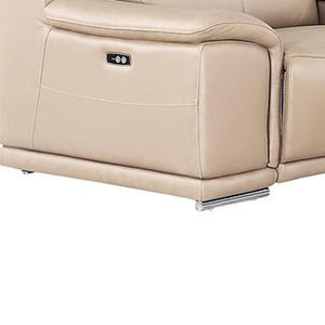 HomeRoots Beige Leather Modular U-Shaped Corner Sectional Sofa with Console & Power Recline for Luxury Comfort 643937