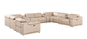 HomeRoots Beige Leather Modular U-Shaped Corner Sectional Sofa with Console & Power Recline for Luxury Comfort 643937