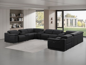 HomeRoots Black Leather Modular U-Shaped 12-Piece Sectional with Console - Power Recline & Luxurious Comfort 643938