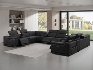 HomeRoots Black Leather Modular U-Shaped 12-Piece Sectional with Console - Power Recline & Luxurious Comfort 643938