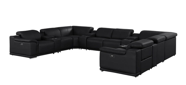 HomeRoots Black Leather Modular U-Shaped 12-Piece Sectional with Console - Power Recline & Luxurious Comfort 643938