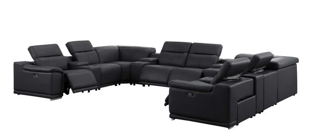 HomeRoots Black Leather Modular U-Shaped 12-Piece Sectional with Console - Power Recline & Luxurious Comfort 643938