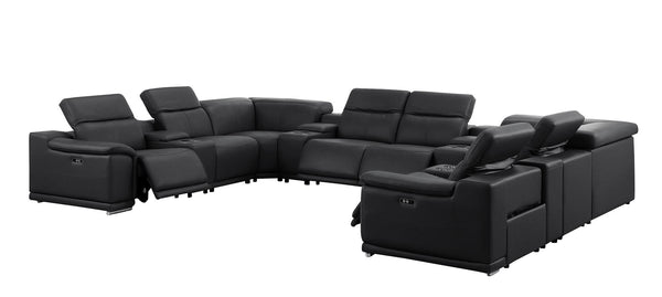 HomeRoots Black Leather Modular U-Shaped 12-Piece Sectional with Console - Power Recline & Luxurious Comfort 643938