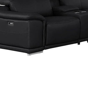 HomeRoots Black Leather Modular U-Shaped 12-Piece Sectional with Console - Power Recline & Luxurious Comfort 643938