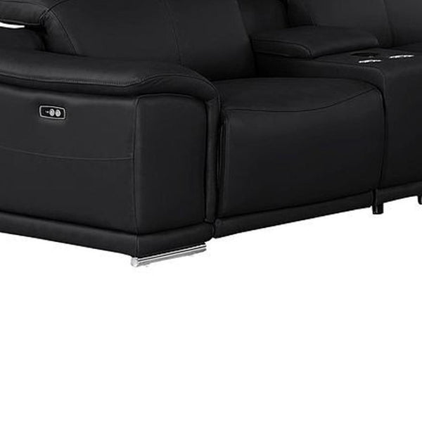 HomeRoots Black Leather Modular U-Shaped 12-Piece Sectional with Console - Power Recline & Luxurious Comfort 643938