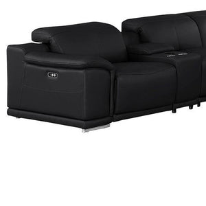 HomeRoots Black Leather Modular U-Shaped 12-Piece Sectional with Console - Power Recline & Luxurious Comfort 643938