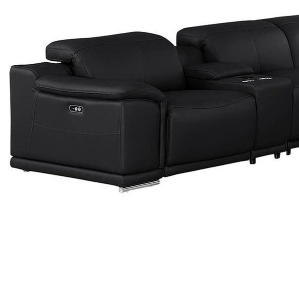 HomeRoots Black Leather Modular U-Shaped 12-Piece Sectional with Console - Power Recline & Luxurious Comfort 643938
