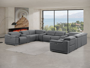 HomeRoots Battleship Gray Leather U-Shaped Modular Sectional Sofa with Console for Luxurious Comfort & Style 643939