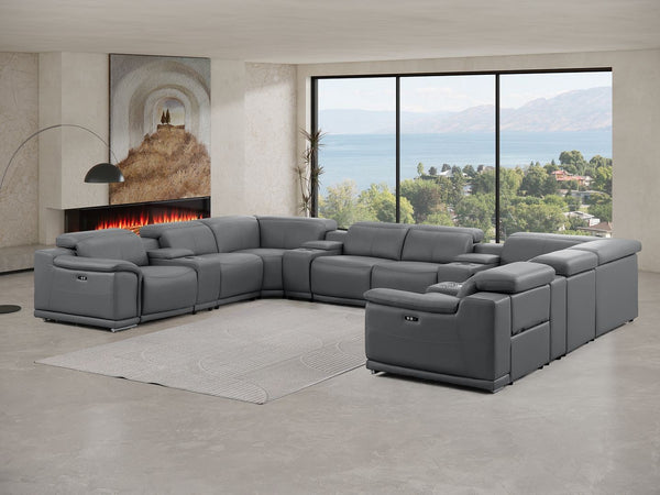 HomeRoots Battleship Gray Leather U-Shaped Modular Sectional Sofa with Console for Luxurious Comfort & Style 643939