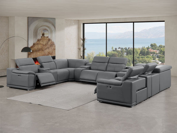 HomeRoots Battleship Gray Leather U-Shaped Modular Sectional Sofa with Console for Luxurious Comfort & Style 643939