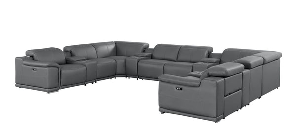 HomeRoots Battleship Gray Leather U-Shaped Modular Sectional Sofa with Console for Luxurious Comfort & Style 643939