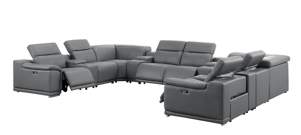 HomeRoots Battleship Gray Leather U-Shaped Modular Sectional Sofa with Console for Luxurious Comfort & Style 643939