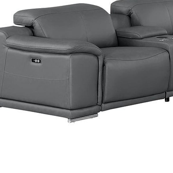 HomeRoots Battleship Gray Leather U-Shaped Modular Sectional Sofa with Console for Luxurious Comfort & Style 643939