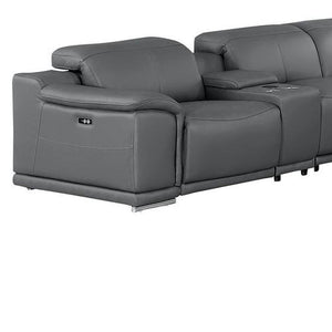 HomeRoots Battleship Gray Leather U-Shaped Modular Sectional Sofa with Console for Luxurious Comfort & Style 643939