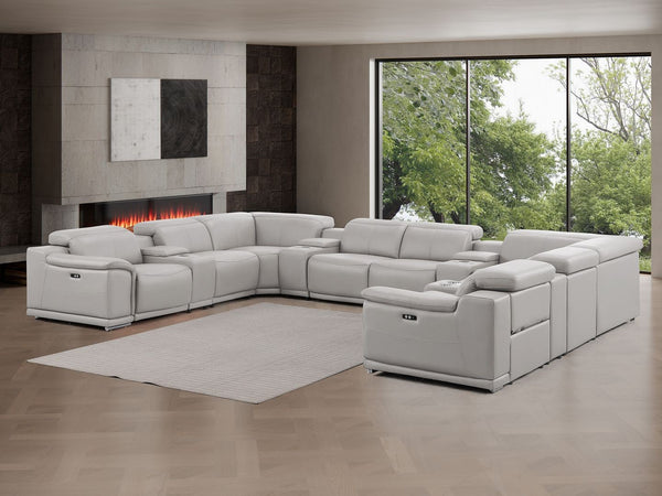 HomeRoots Ash Gray Leather Modular U-Shaped Sectional Sofa with Console, Recliners & USB Ports for Comfort 643940