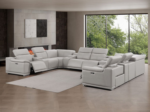 HomeRoots Ash Gray Leather Modular U-Shaped Sectional Sofa with Console, Recliners & USB Ports for Comfort 643940