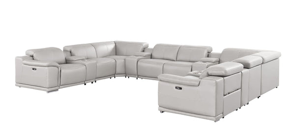 HomeRoots Ash Gray Leather Modular U-Shaped Sectional Sofa with Console, Recliners & USB Ports for Comfort 643940
