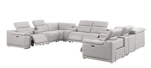 HomeRoots Ash Gray Leather Modular U-Shaped Sectional Sofa with Console, Recliners & USB Ports for Comfort 643940