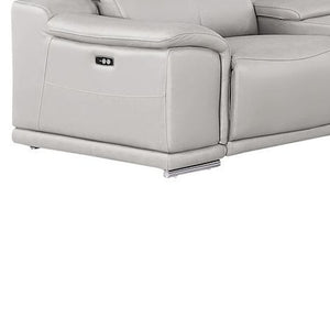 HomeRoots Ash Gray Leather Modular U-Shaped Sectional Sofa with Console, Recliners & USB Ports for Comfort 643940