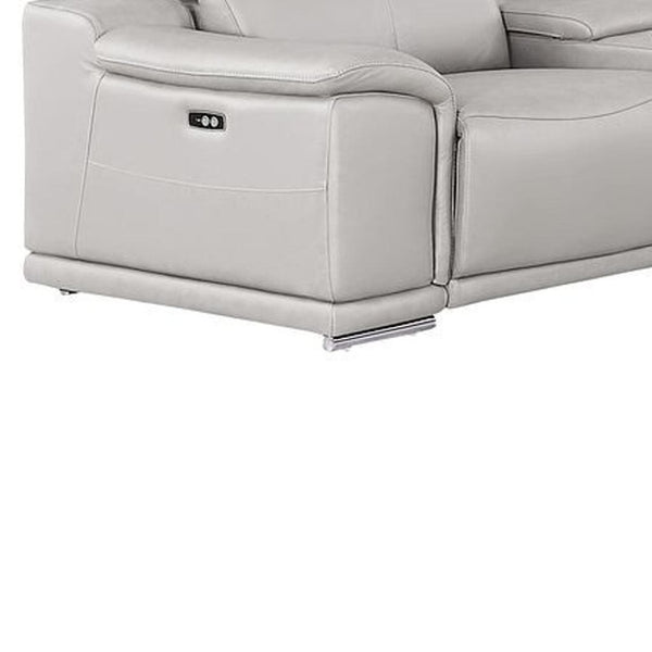 HomeRoots Ash Gray Leather Modular U-Shaped Sectional Sofa with Console, Recliners & USB Ports for Comfort 643940