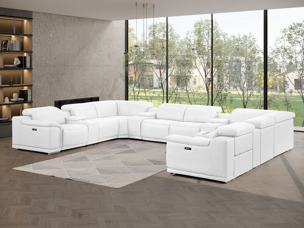 HomeRoots White Leather Modular U-Shaped 12-Piece Sectional Sofa with Console - Luxurious Comfort & Style 643941