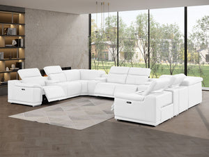 HomeRoots White Leather Modular U-Shaped 12-Piece Sectional Sofa with Console - Luxurious Comfort & Style 643941