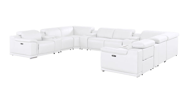 HomeRoots White Leather Modular U-Shaped 12-Piece Sectional Sofa with Console - Luxurious Comfort & Style 643941