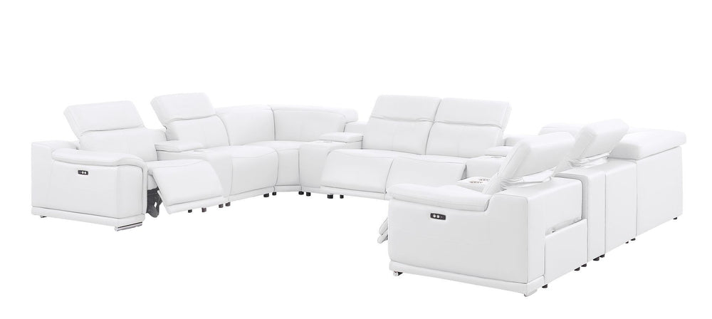HomeRoots White Leather Modular U-Shaped 12-Piece Sectional Sofa with Console - Luxurious Comfort & Style 643941