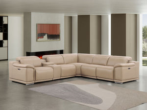 HomeRoots Beige Leather Modular L-Shaped Sectional Sofa with Console, Power Recline & USB Charging Ports 643942
