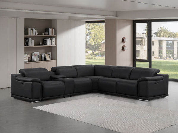 HomeRoots Black Leather Modular L-Shaped Sectional Sofa with Console, Power Recline & Customizable Layout Options 643943
