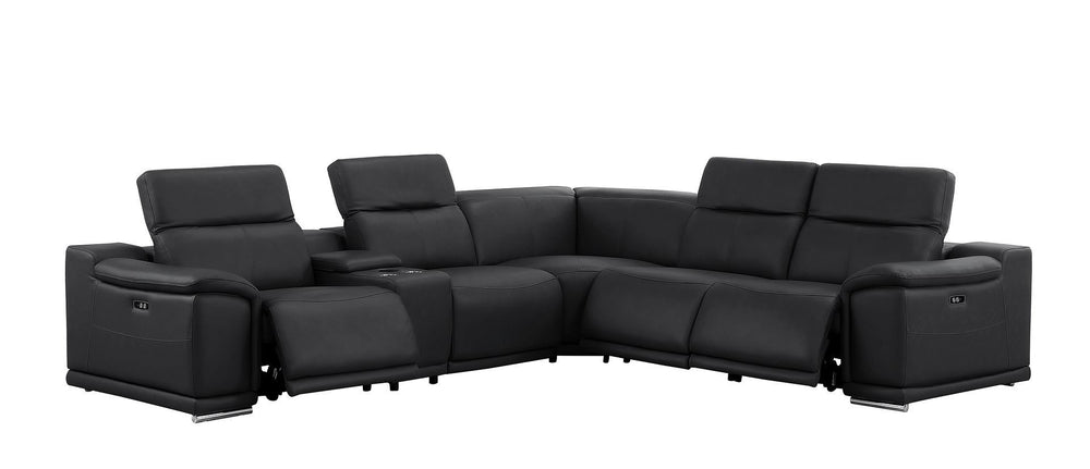 HomeRoots Black Leather Modular L-Shaped Sectional Sofa with Console, Power Recline & Customizable Layout Options 643943