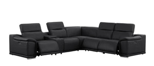 HomeRoots Black Leather Modular L-Shaped Sectional Sofa with Console, Power Recline & Customizable Layout Options 643943