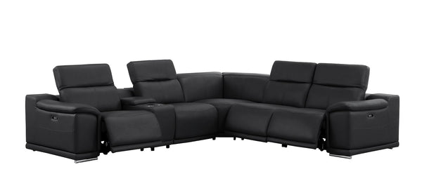 HomeRoots Black Leather Modular L-Shaped Sectional Sofa with Console, Power Recline & Customizable Layout Options 643943