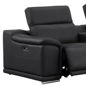 HomeRoots Black Leather Modular L-Shaped Sectional Sofa with Console, Power Recline & Customizable Layout Options 643943