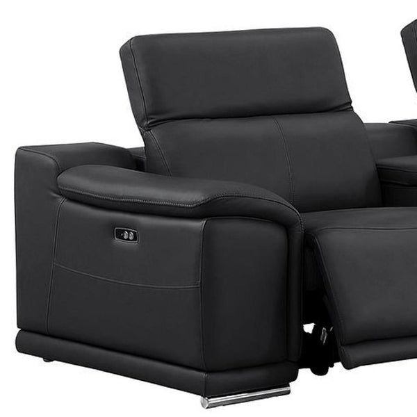 HomeRoots Black Leather Modular L-Shaped Sectional Sofa with Console, Power Recline & Customizable Layout Options 643943