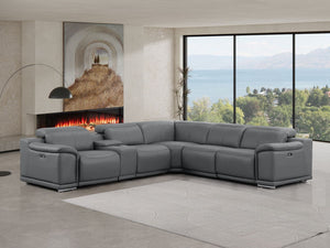 HomeRoots Battleship Gray Leather Modular L-Shaped Sectional Sofa with Console - Comfort & Style for Living Spaces 643944