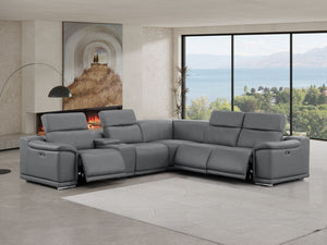HomeRoots Battleship Gray Leather Modular L-Shaped Sectional Sofa with Console - Comfort & Style for Living Spaces 643944