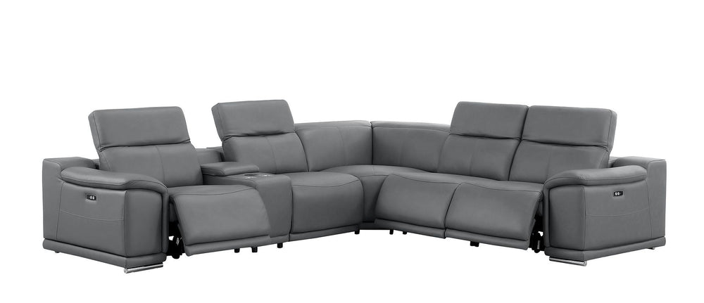 HomeRoots Battleship Gray Leather Modular L-Shaped Sectional Sofa with Console - Comfort & Style for Living Spaces 643944