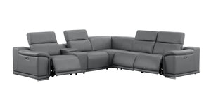 HomeRoots Battleship Gray Leather Modular L-Shaped Sectional Sofa with Console - Comfort & Style for Living Spaces 643944