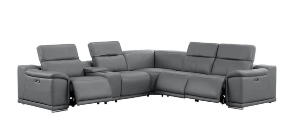 HomeRoots Battleship Gray Leather Modular L-Shaped Sectional Sofa with Console - Comfort & Style for Living Spaces 643944