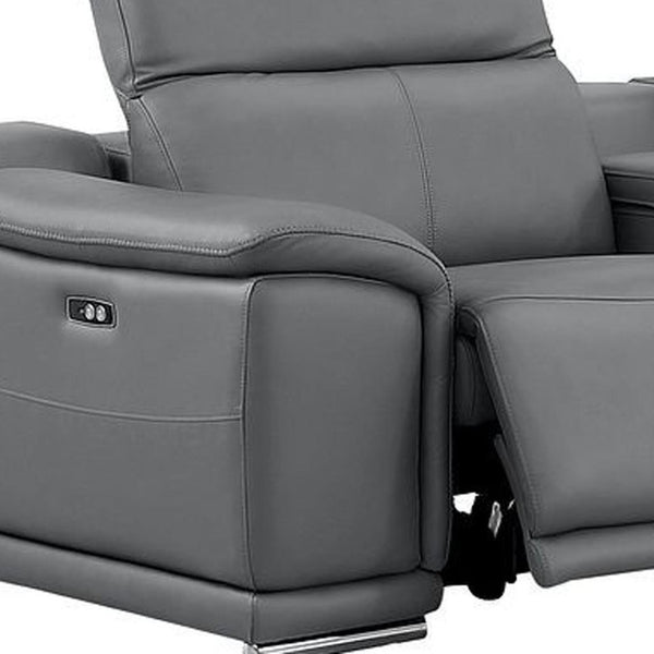 HomeRoots Battleship Gray Leather Modular L-Shaped Sectional Sofa with Console - Comfort & Style for Living Spaces 643944