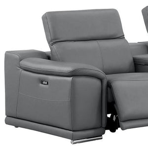HomeRoots Battleship Gray Leather Modular L-Shaped Sectional Sofa with Console - Comfort & Style for Living Spaces 643944