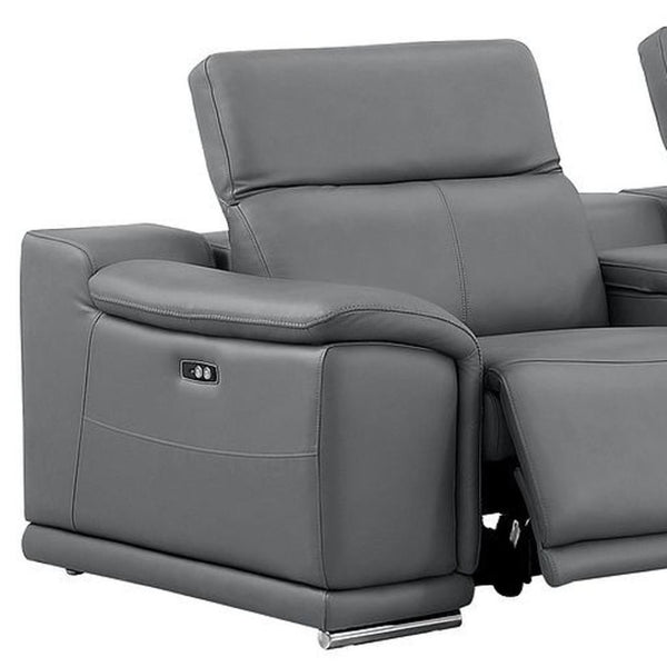 HomeRoots Battleship Gray Leather Modular L-Shaped Sectional Sofa with Console - Comfort & Style for Living Spaces 643944